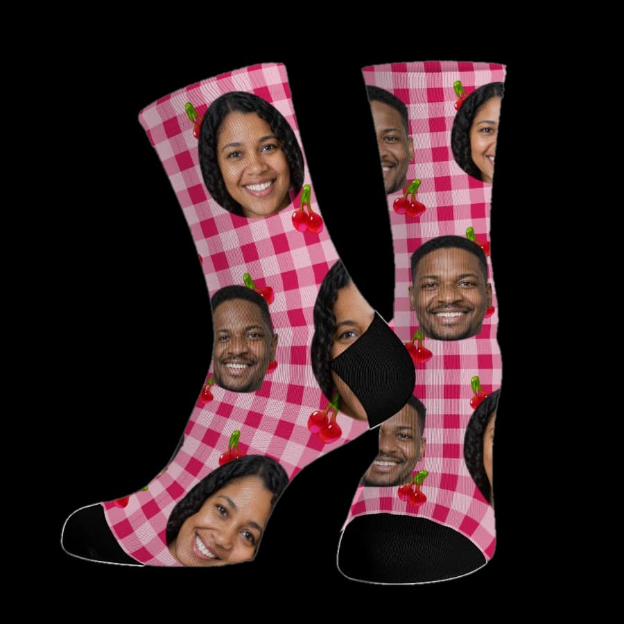 Cherries socks printed with two smiling faces